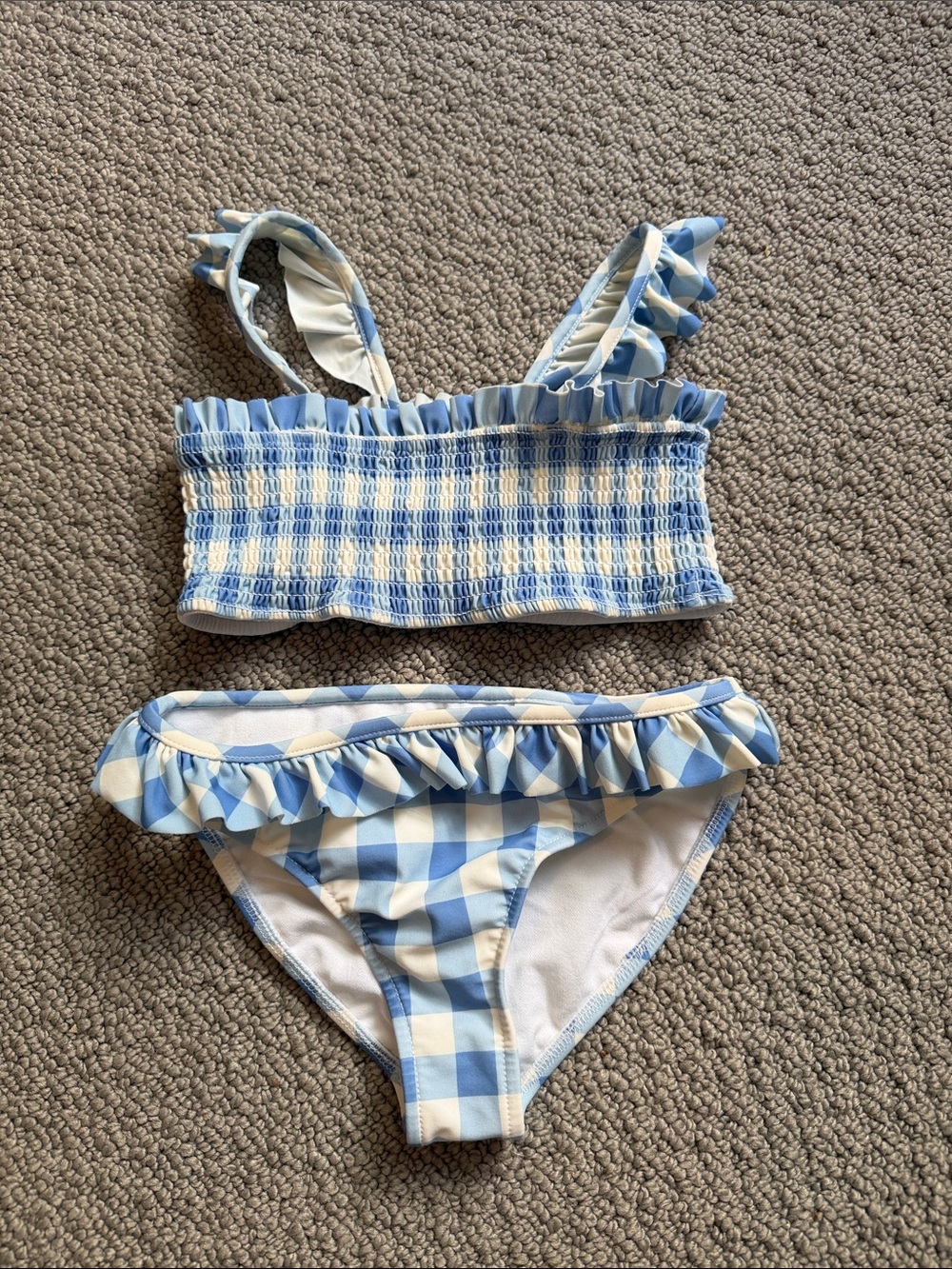 Polo by Ralph Lauren Light Blue and Cream Gingham Ruffle Two-Piece Bikini